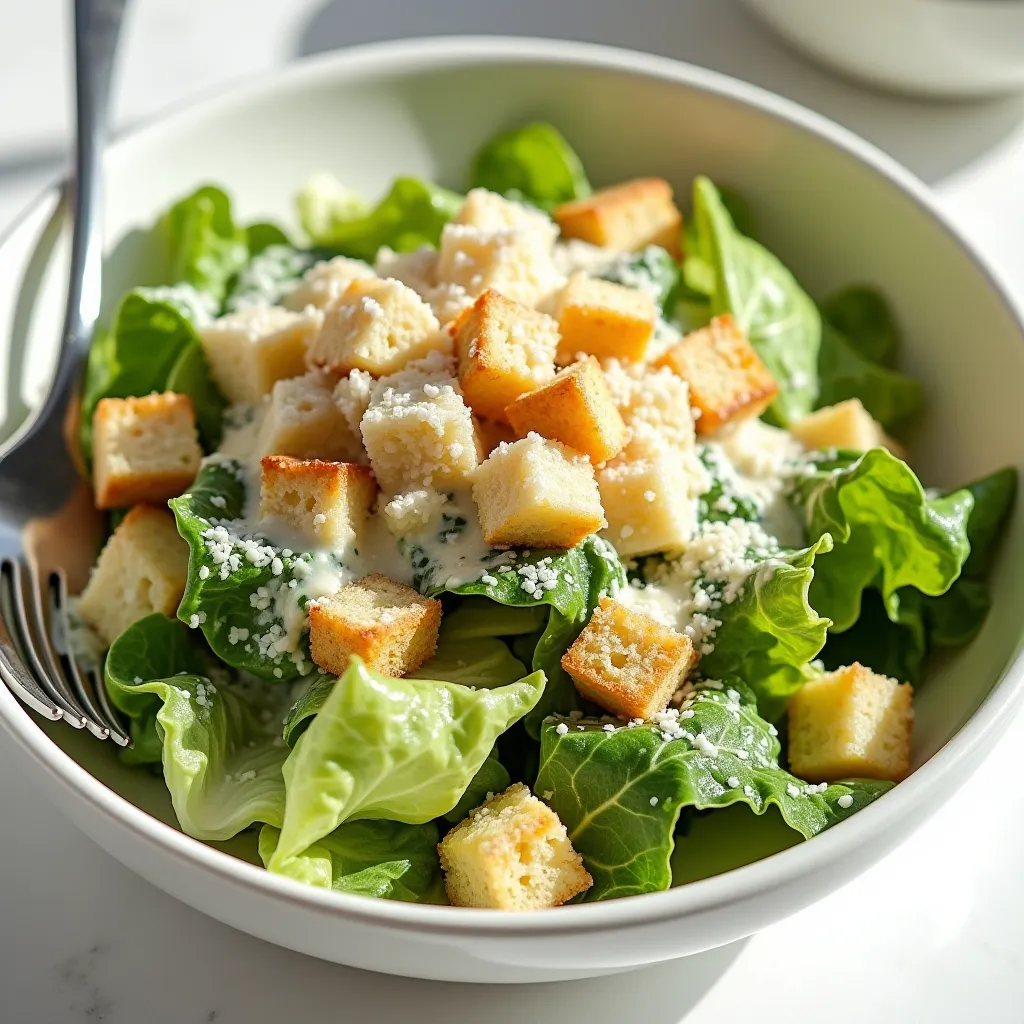 Classic Caesar salad with fresh ingredients and creamy dressing